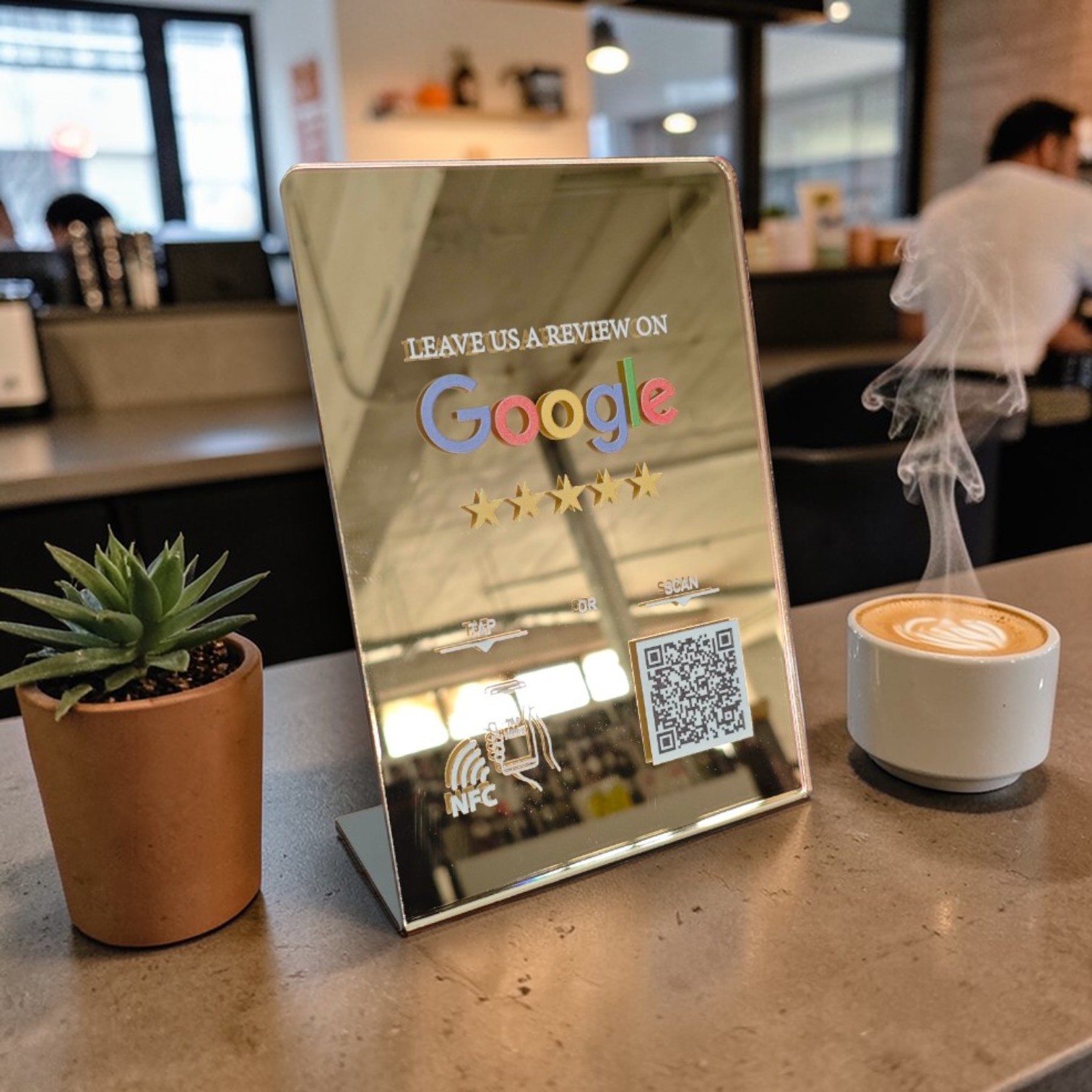 Χρυσός καθρέπτης NFC Google Reviews Stand